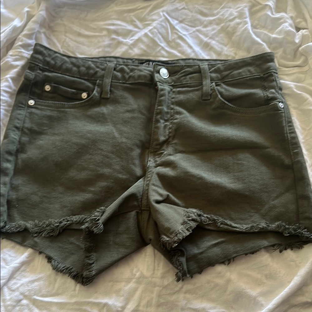 Olive Green Women's Frayed Hem Shorts